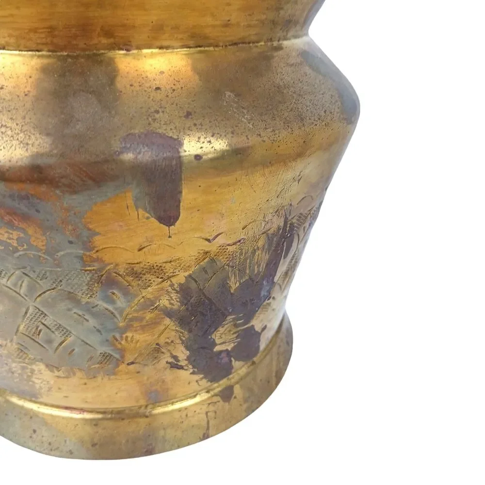 Etched Brass Planter Vase Floral Design Decorative Metal Home Decor 7